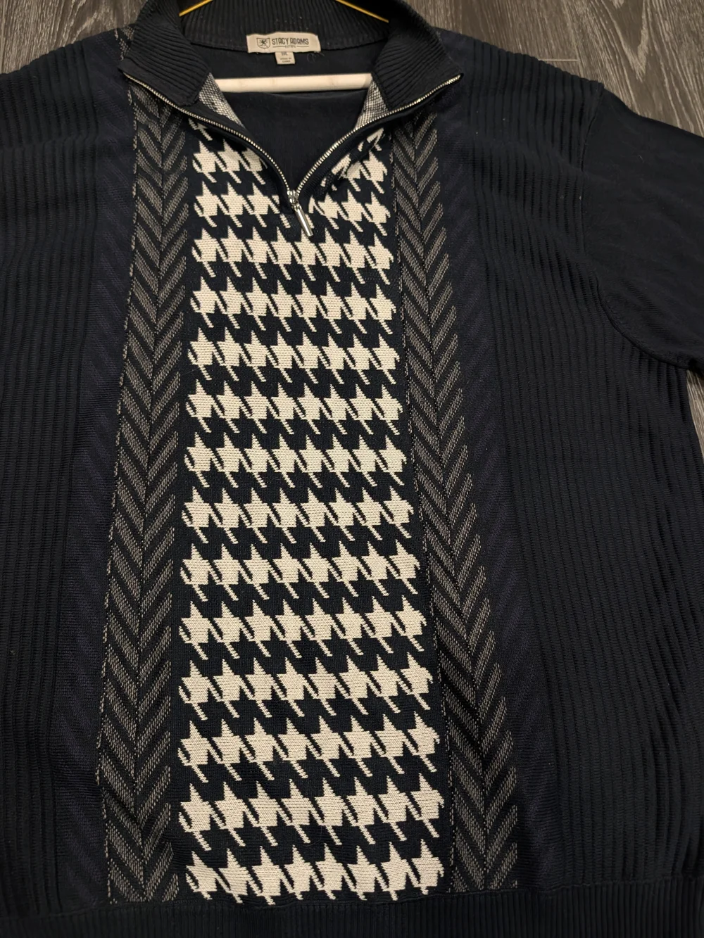 Stacy Adams Men's Navy Houndstooth Quarter-Zip Sweater